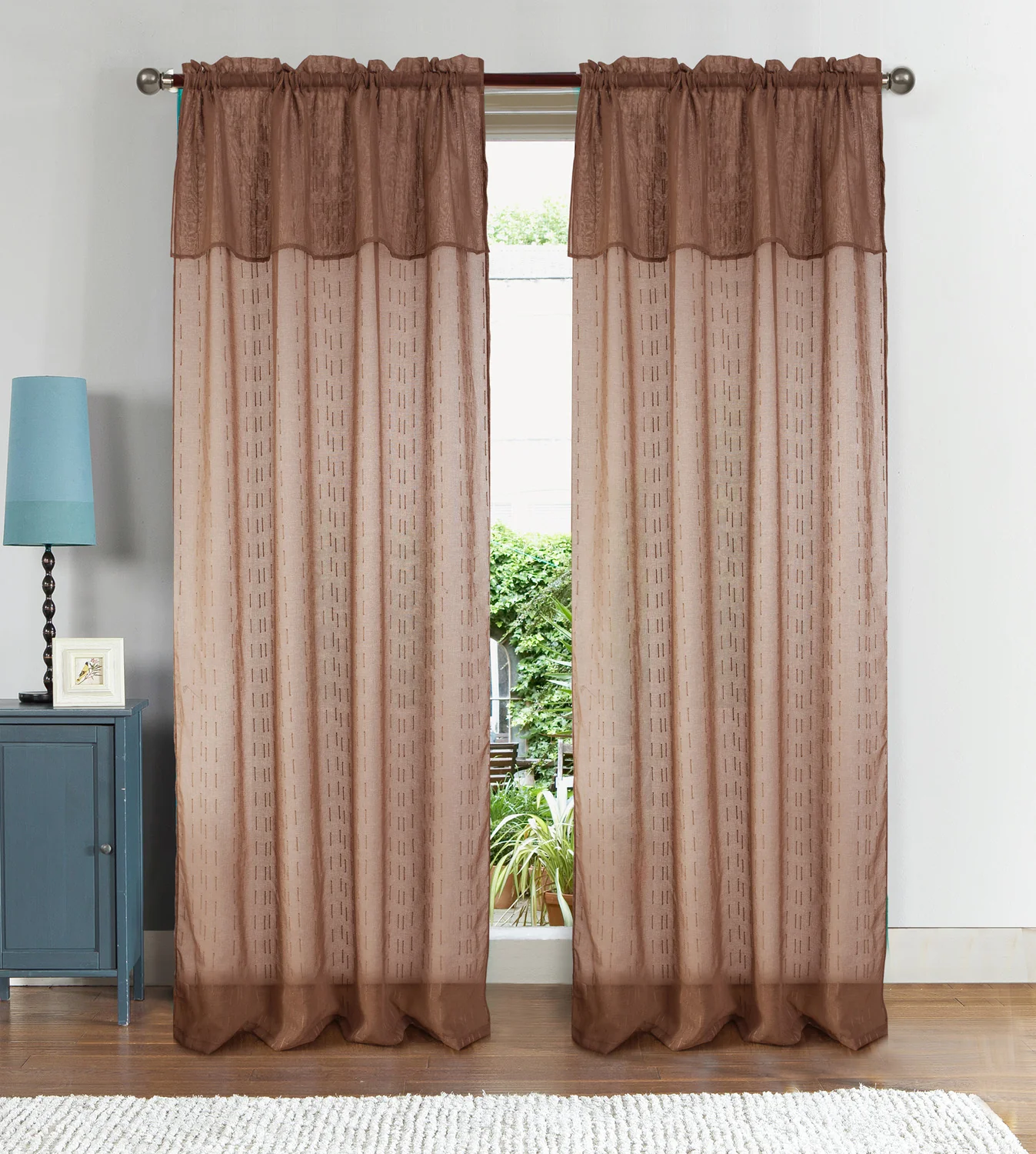 Anise Textured Window Panel With Attached Valance, 54x90 Inches