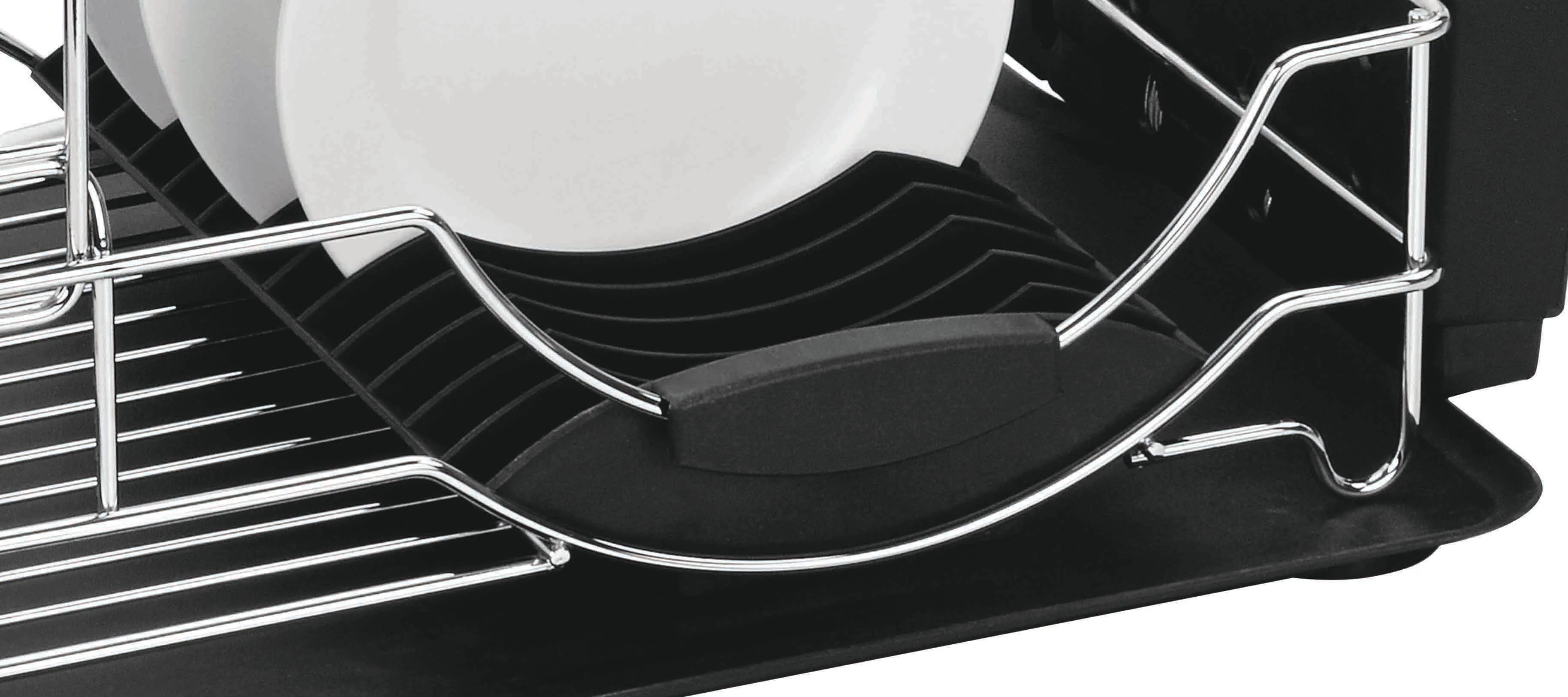 Home Basics 2 Tier Deluxe Chrome Dish Rack Drainer, Black, 20x13x10 Inches