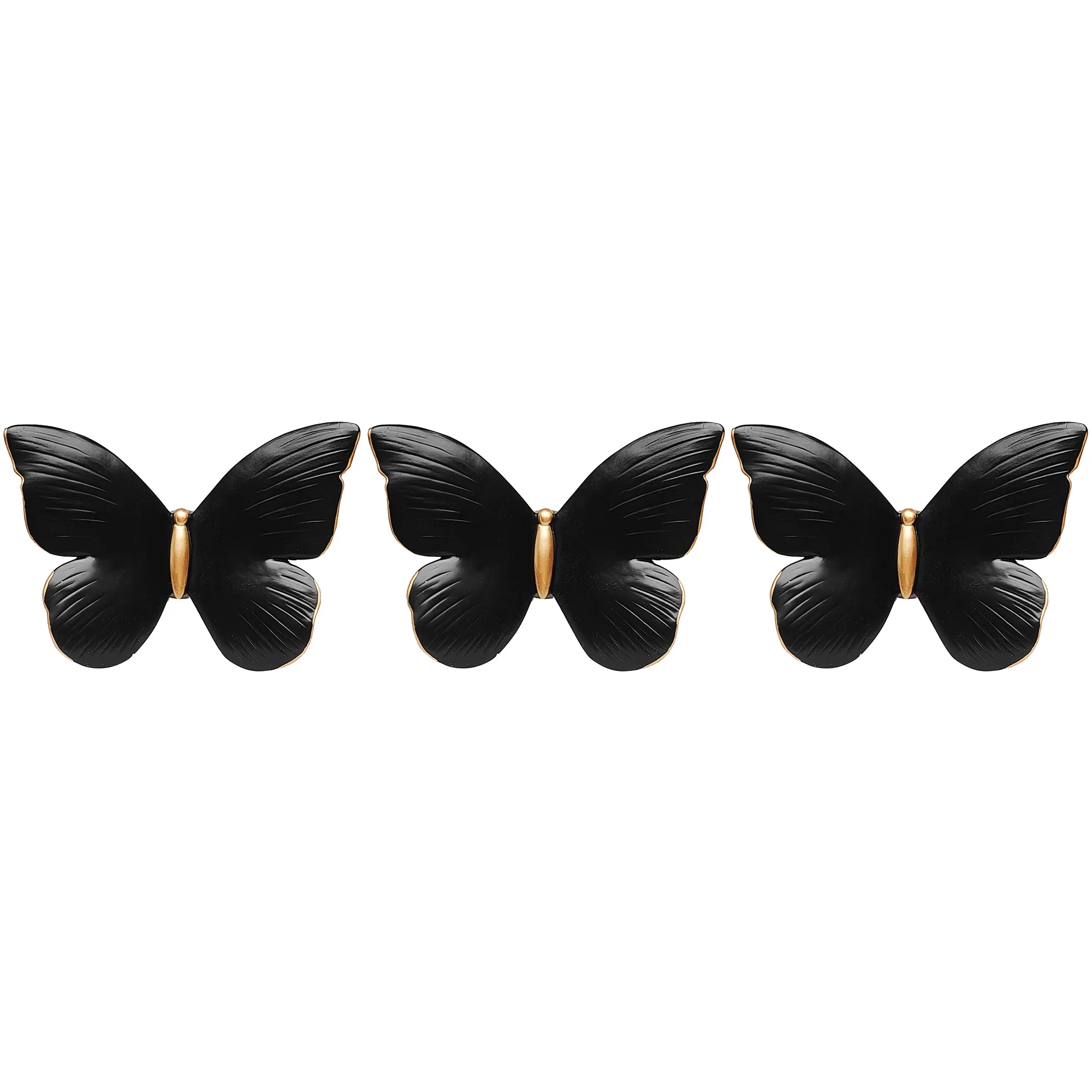 PREMIUS 3 Piece Resin Butterfly Wall Decor Set, Black, 4x5x2.5 Inches