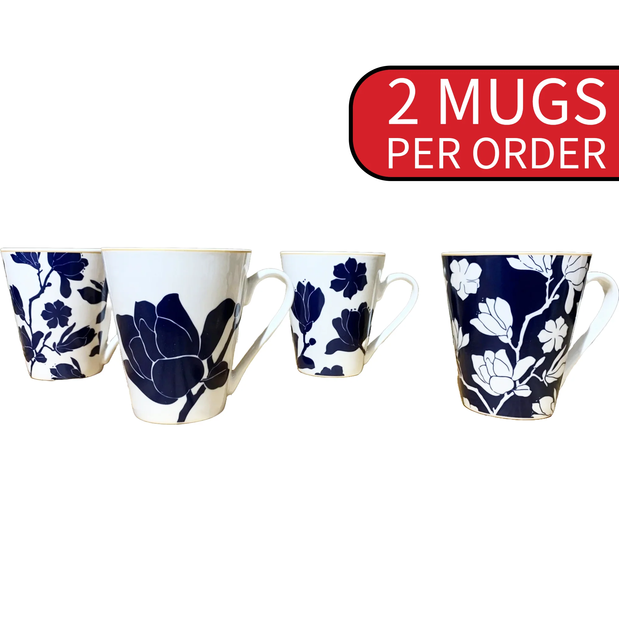 Ceramic Floral Design Coffee Mug, 4.5x4 Inches (Pack of 2)