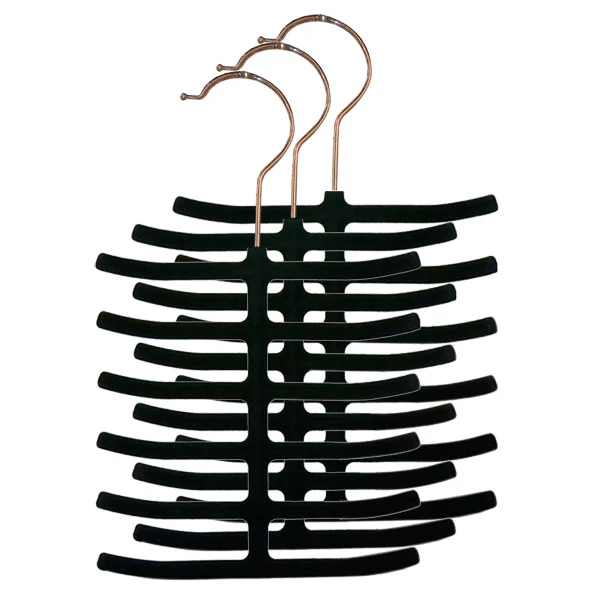 Home Basics 6 Tier Non-Slip Velvet Tie Hanger, Black, 3-Pack