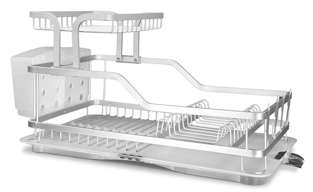 Home Basics Rust-Proof Aluminum 2-Tier Dish Rack, 23.5x13.75x10.75 Inches