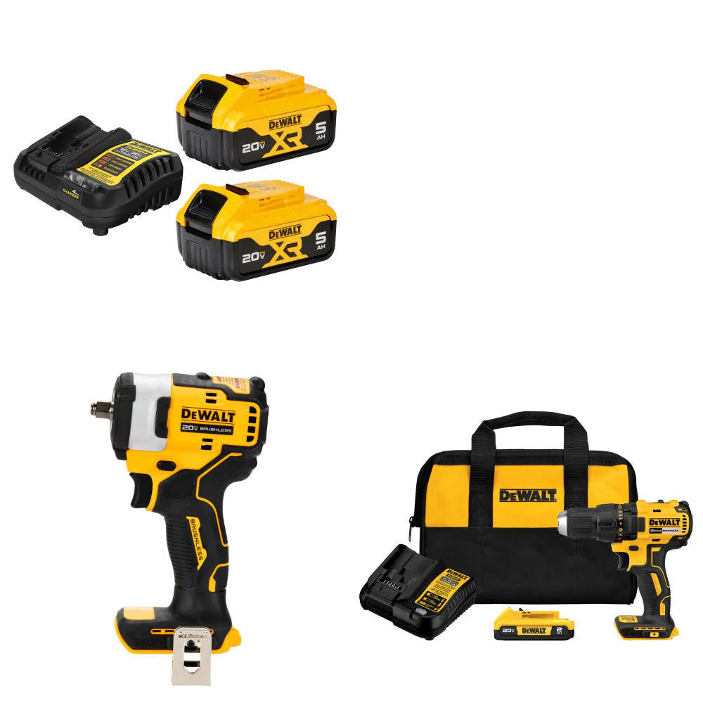 DeWalt DCB205-2C 20V Starter Kit W/ DCF913B 20V Impact Wrench & Drill/Driver Kit