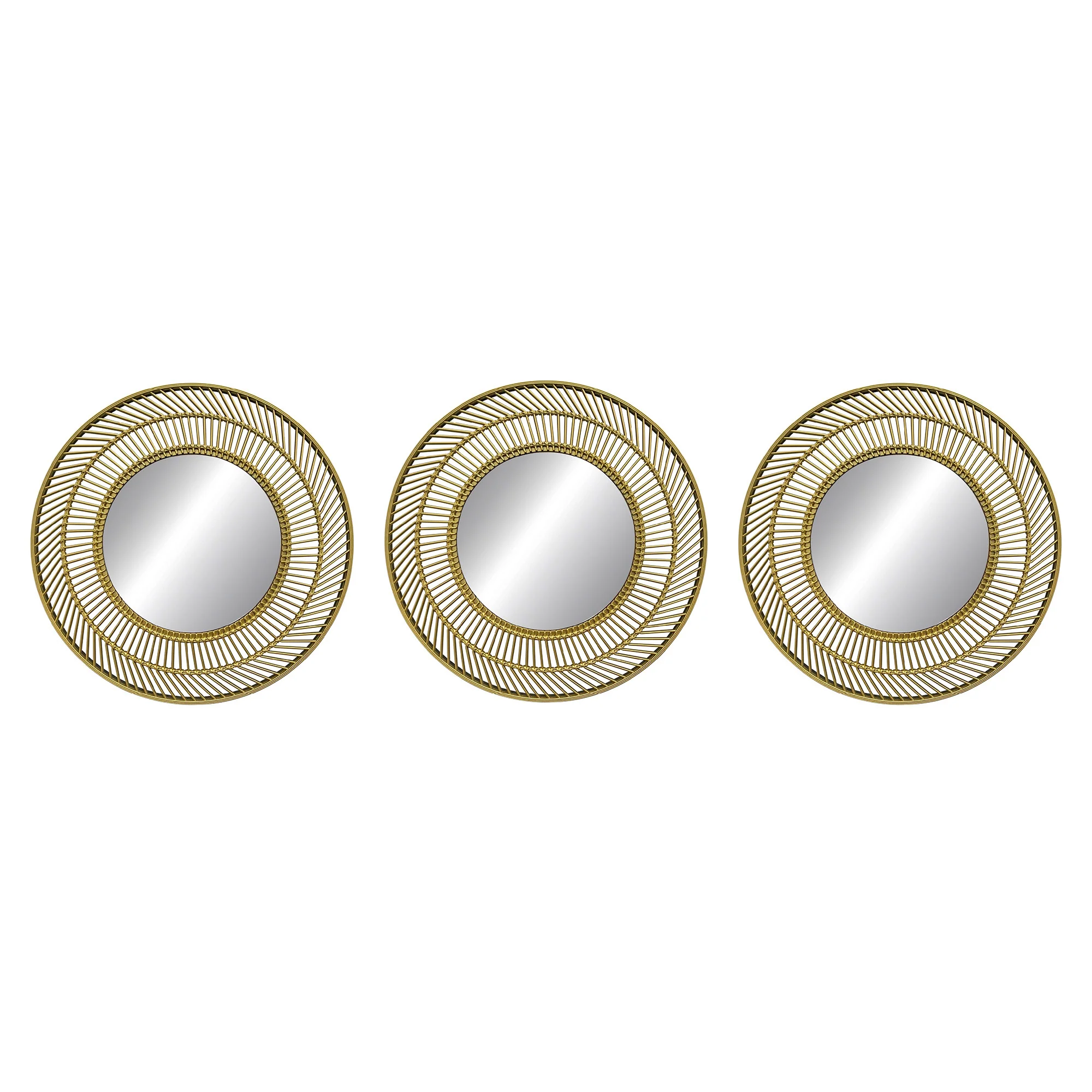PREMIUS 3 Piece Plastic Mesh Circle Wall Decor Mirror Set, Gold, 10 Inches