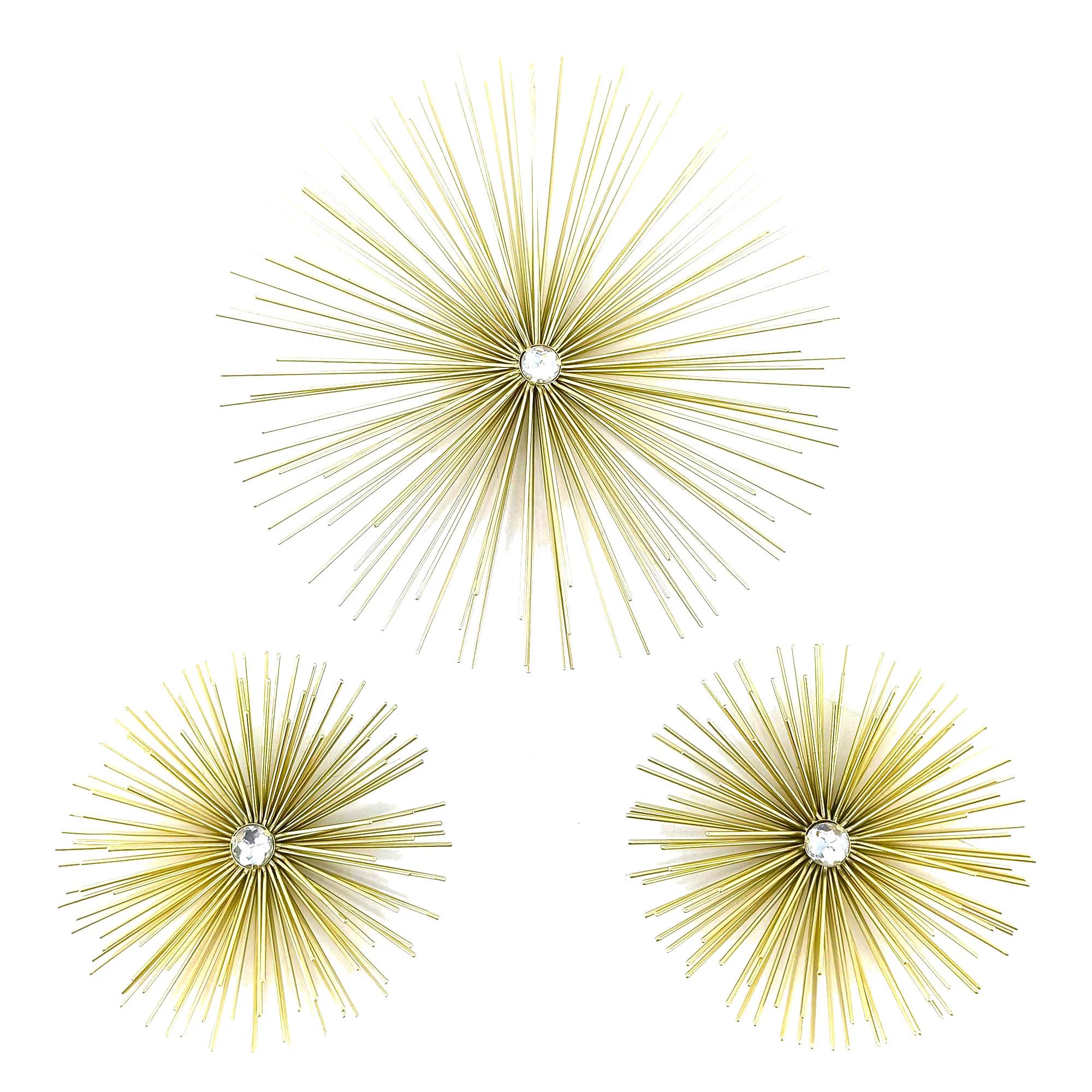 PREMIUS 3 Piece Starburst Metal Wall Decor Set, Gold, (2) 6 Inches, (1) 9 Inches