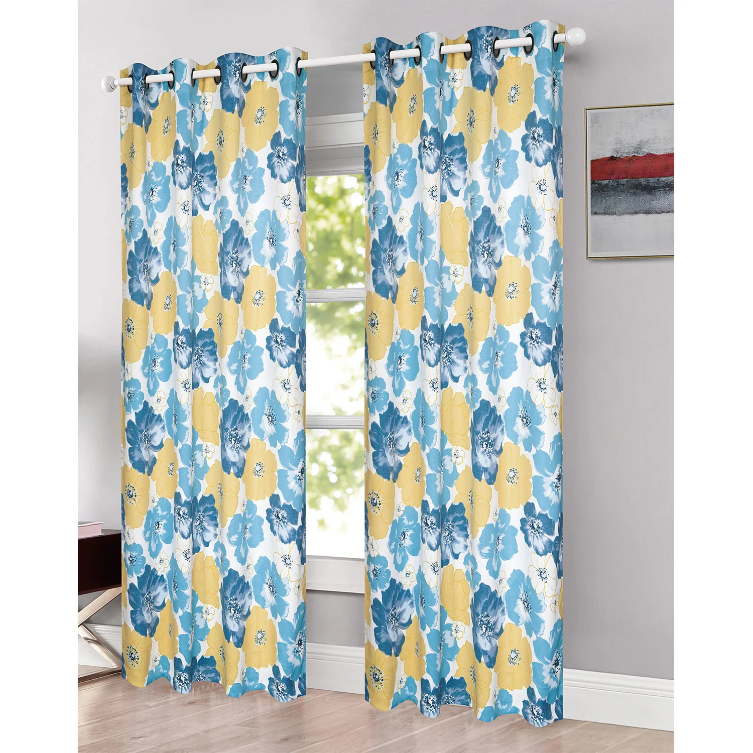 Arbor Floral Printed Room Darkening Grommet Window Panel, 54x84 Inches