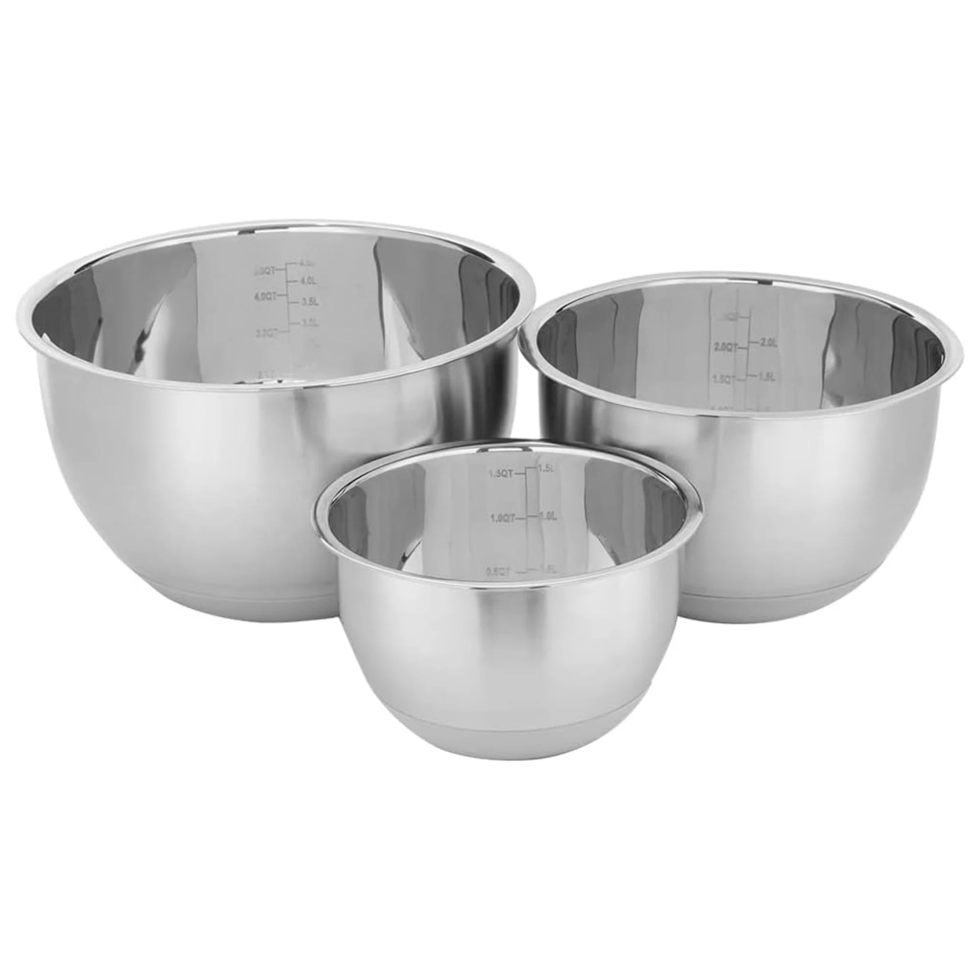 Home Basics 3 Piece Stainless Steel Nesting Mixing Bowls with Rubber Bottoms