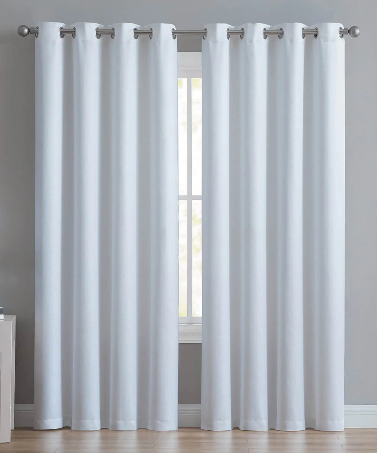 Angela 2-Pack Ribbed Textured Blackout Grommet Window Panel, White, 74x84 Inches