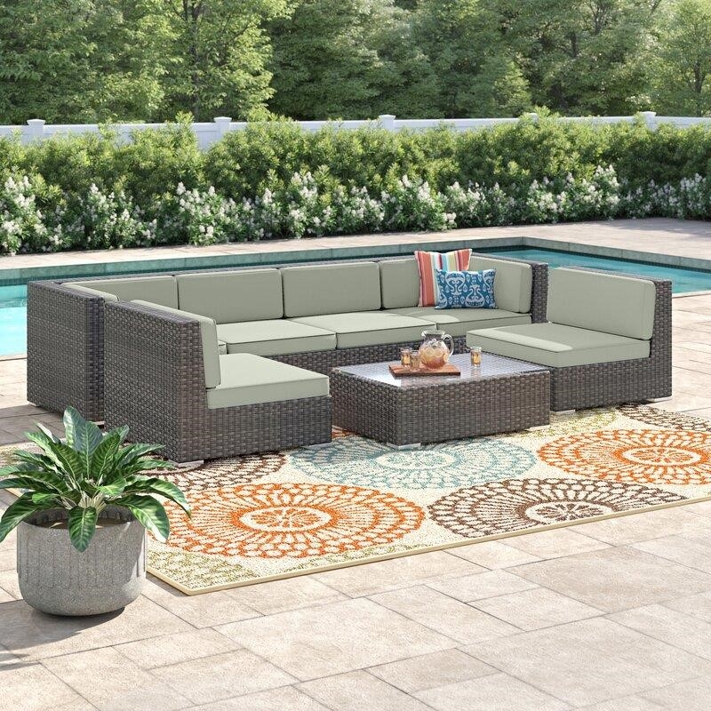 Knobel Wicker/Rattan 6 - Person Seating Group with Cushions-furniture