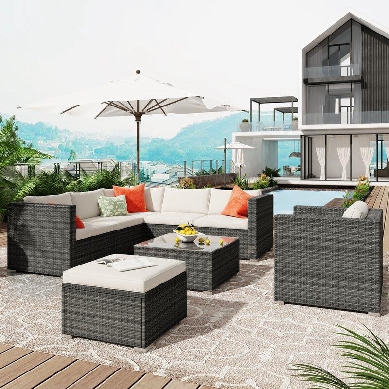 Woodside Wicker/Rattan 7 - Person Seating Group with Cushions-furniture