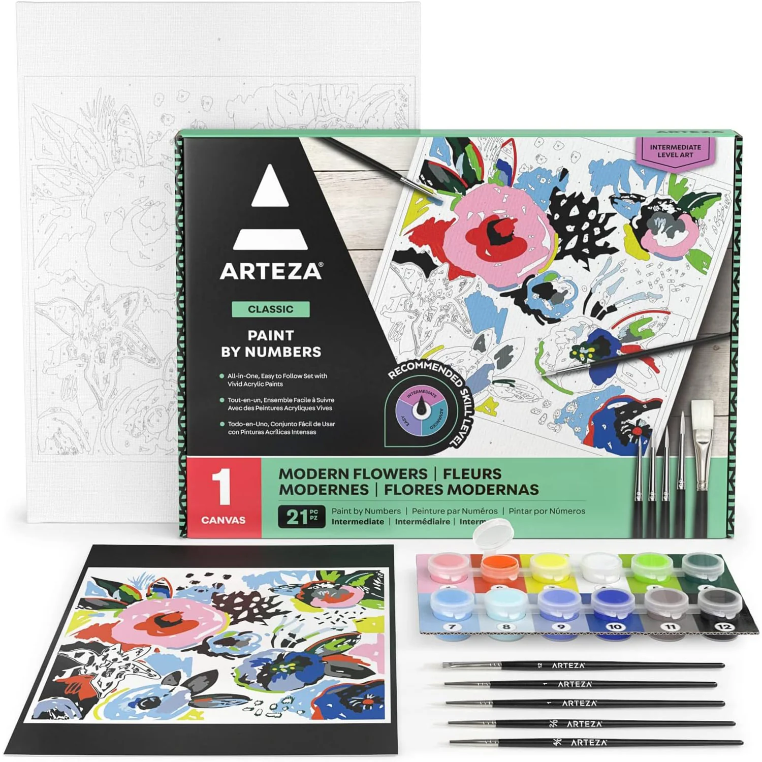 ARTEZA Classic Paint by Numbers Canvas with Acrylic Paints, Floral Modern
