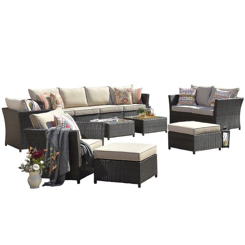 Wicker/Rattan 8 - Person Seating Group with Cushions-furniture