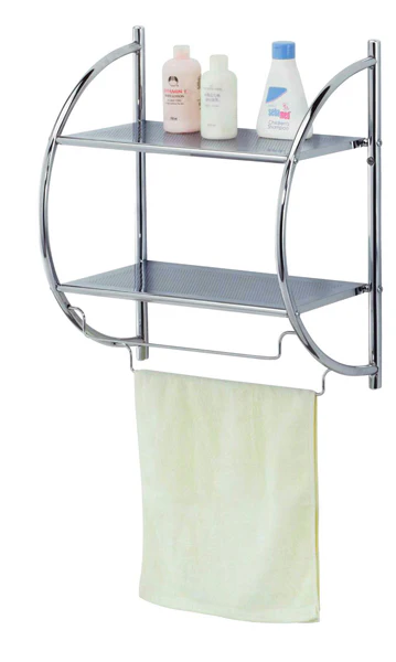 2-Tier Bathroom Shelf With Towel Bars - Chrome Finish