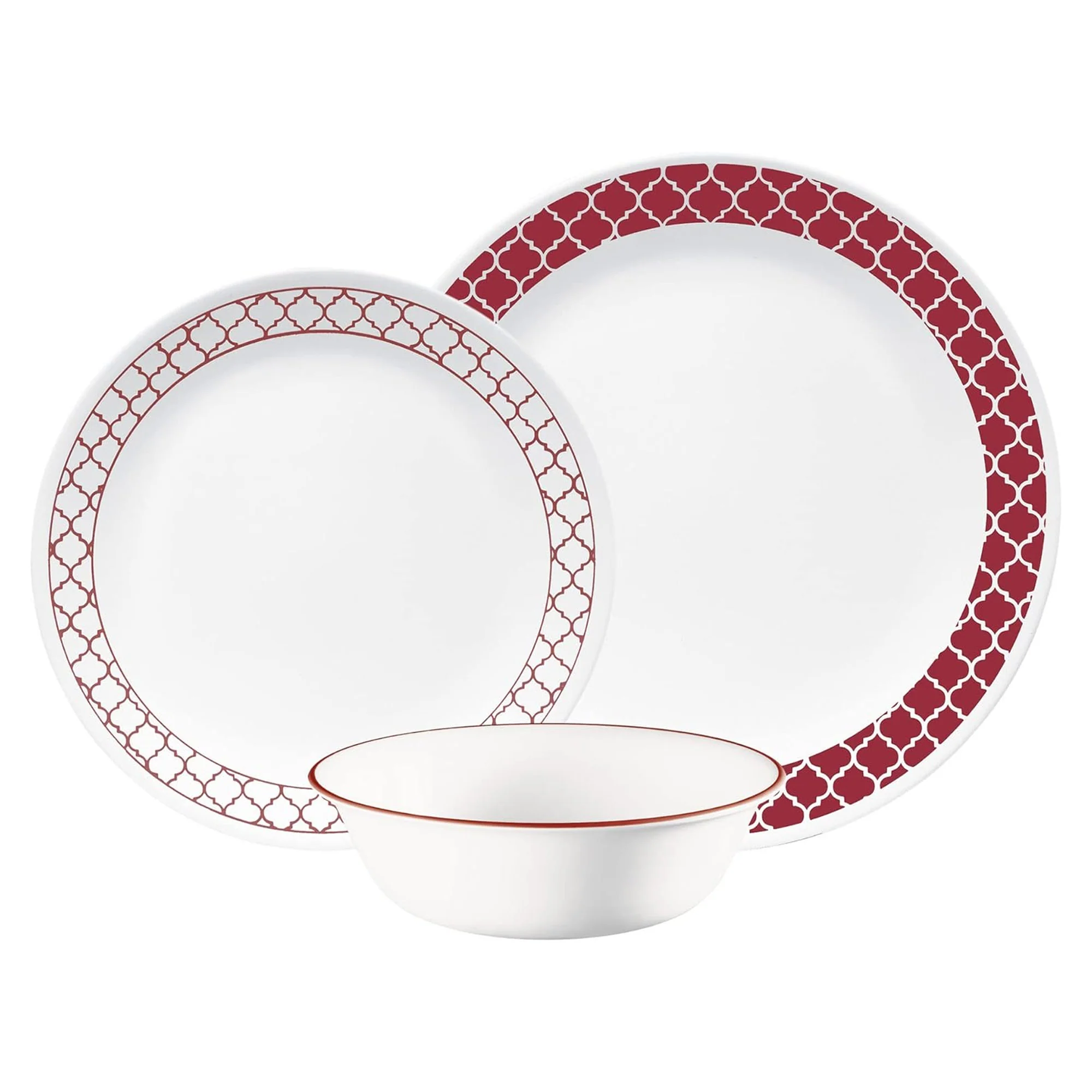 Corelle Vitrelle 12 Piece Round Dinnerware Set, Crimson Trellis, Service for 4