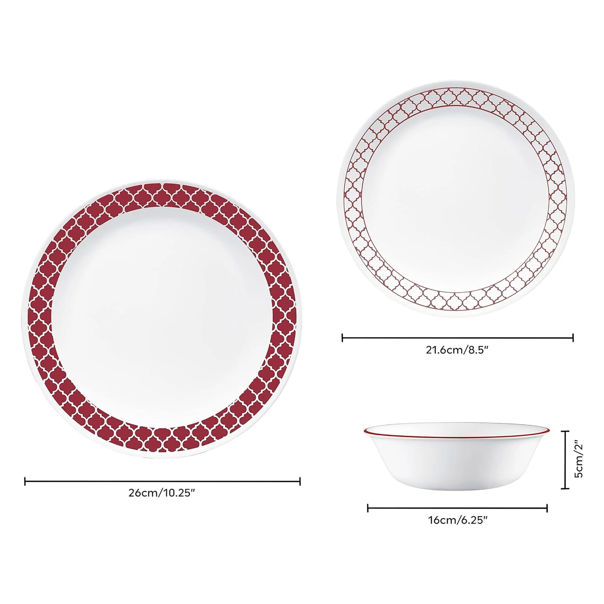 Corelle Vitrelle 12 Piece Round Dinnerware Set, Crimson Trellis, Service for 4