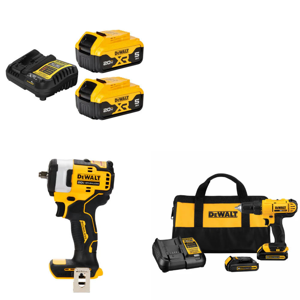 DeWalt DCB205-2C 20V Starter Kit W/ DCF913B 20V Impact Wrench & Drill/Driver Kit