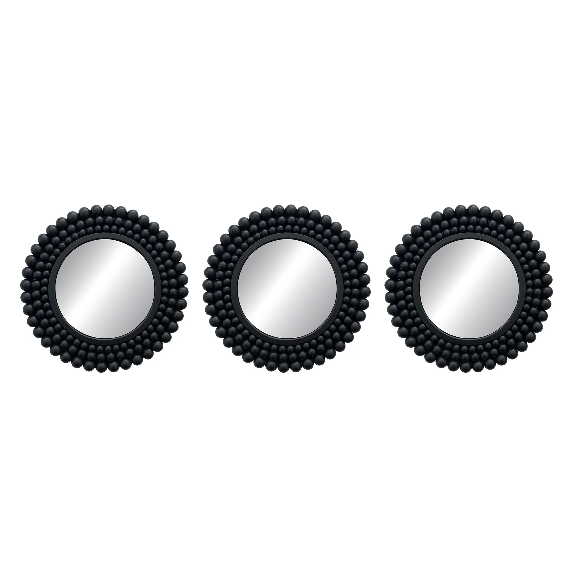 PREMIUS 3 Piece Bubble Beaded Mirror Wall Decor Set, Black, 10 Inches