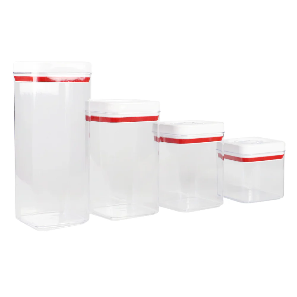 Home Basics 4 Piece Twist N�?Lock Air-Tight Plastic Square Canister Set, Clear