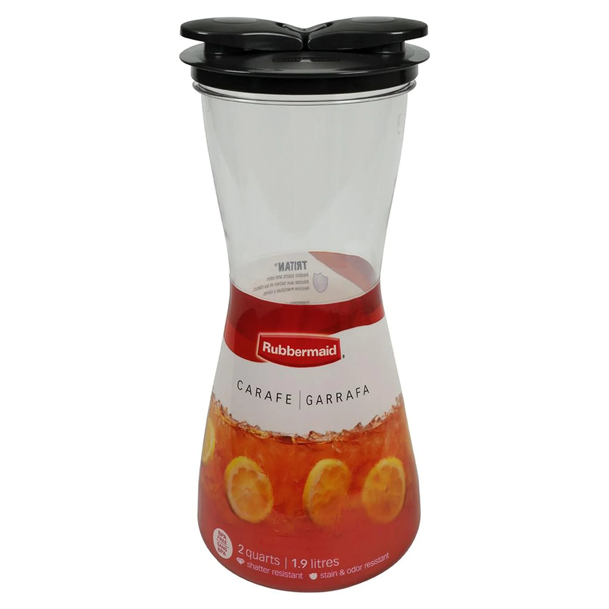 Rubbermaid Carafe with Leak-Proof Lid, Clear-Black, 2 Quart