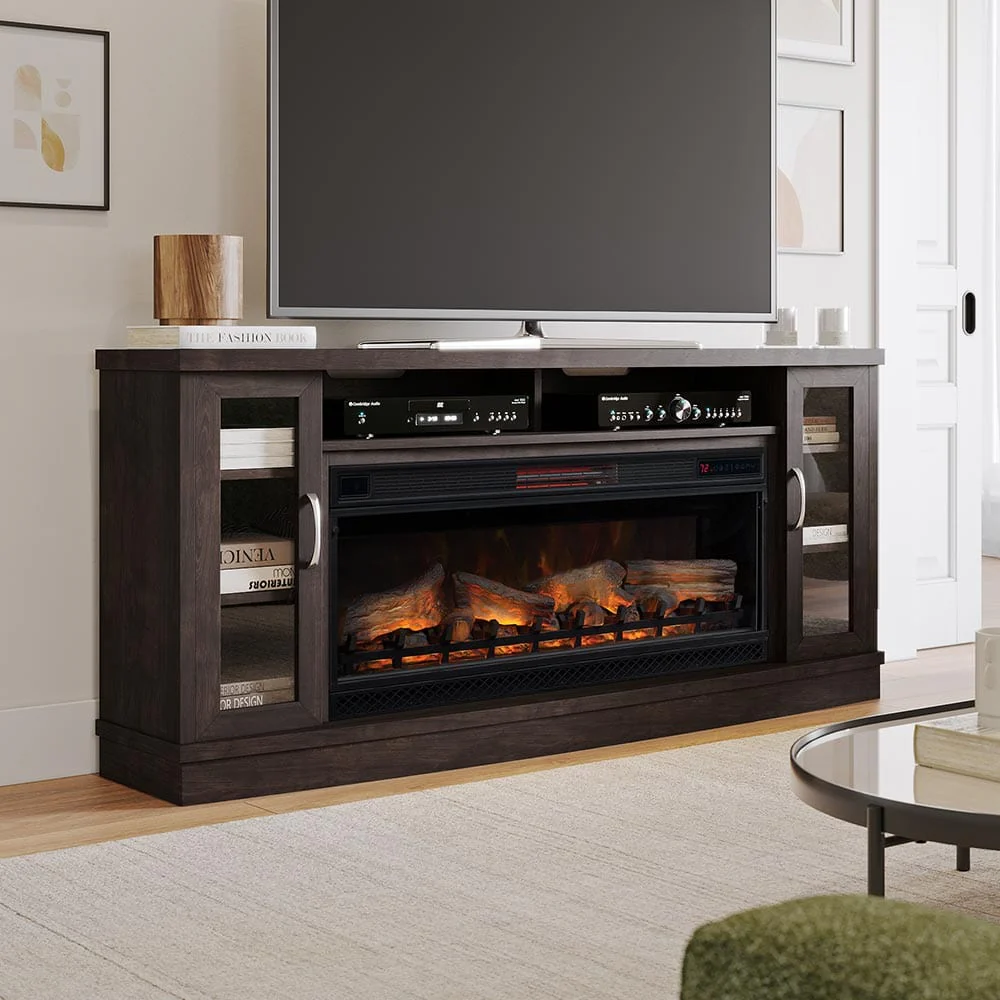Hutchinson 70-in Electric FireplaceTV Stand in Oak Espresso