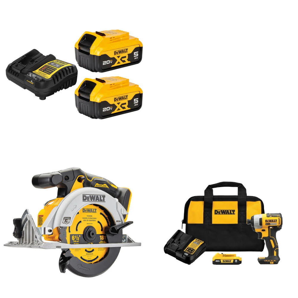 DeWalt DCB205-2C 20V MAX Starter Kit W/ DCS565B 20V Circ Saw & Impact Driver Kit
