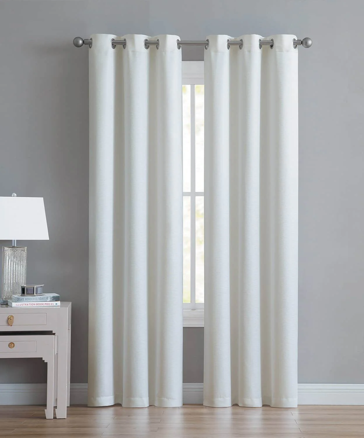 Angela 2-Pack Ribbed Textured Blackout Grommet Window Panel, Ivory, 74x84 Inches