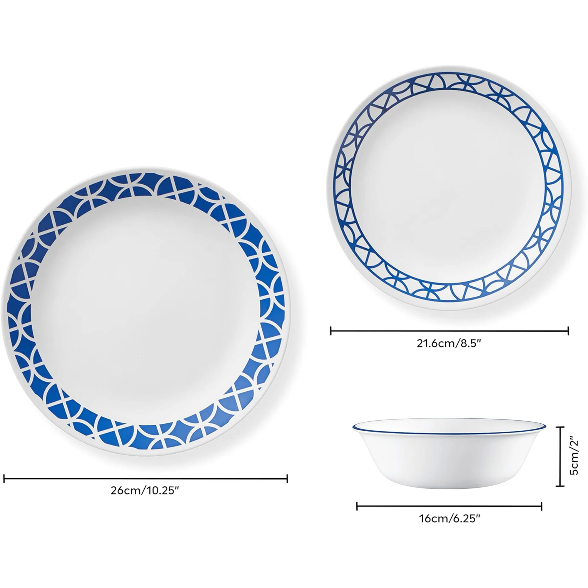 Corelle Vitrelle 12-Piece Glass Dinnerware Set Service for 4, Cobalt Circles