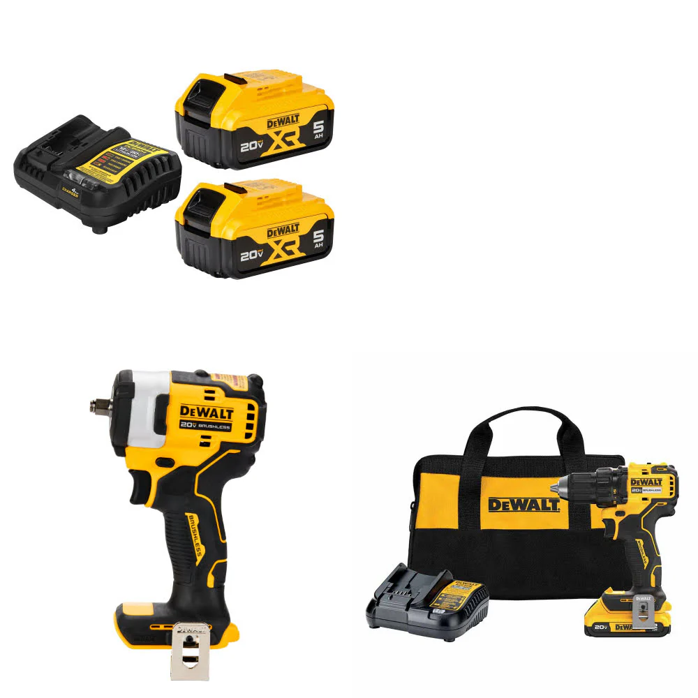 DeWalt DCB205-2C 20V Starter Kit W/ DCF913B 20V Impact Wrench & Drill/Driver Kit