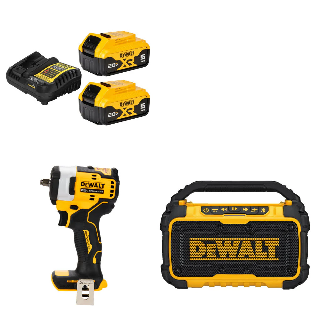 DeWalt DCB205-2C 20V Starter Kit W/ DCF913B 20V Impact Wrench & 12V/20V Speaker
