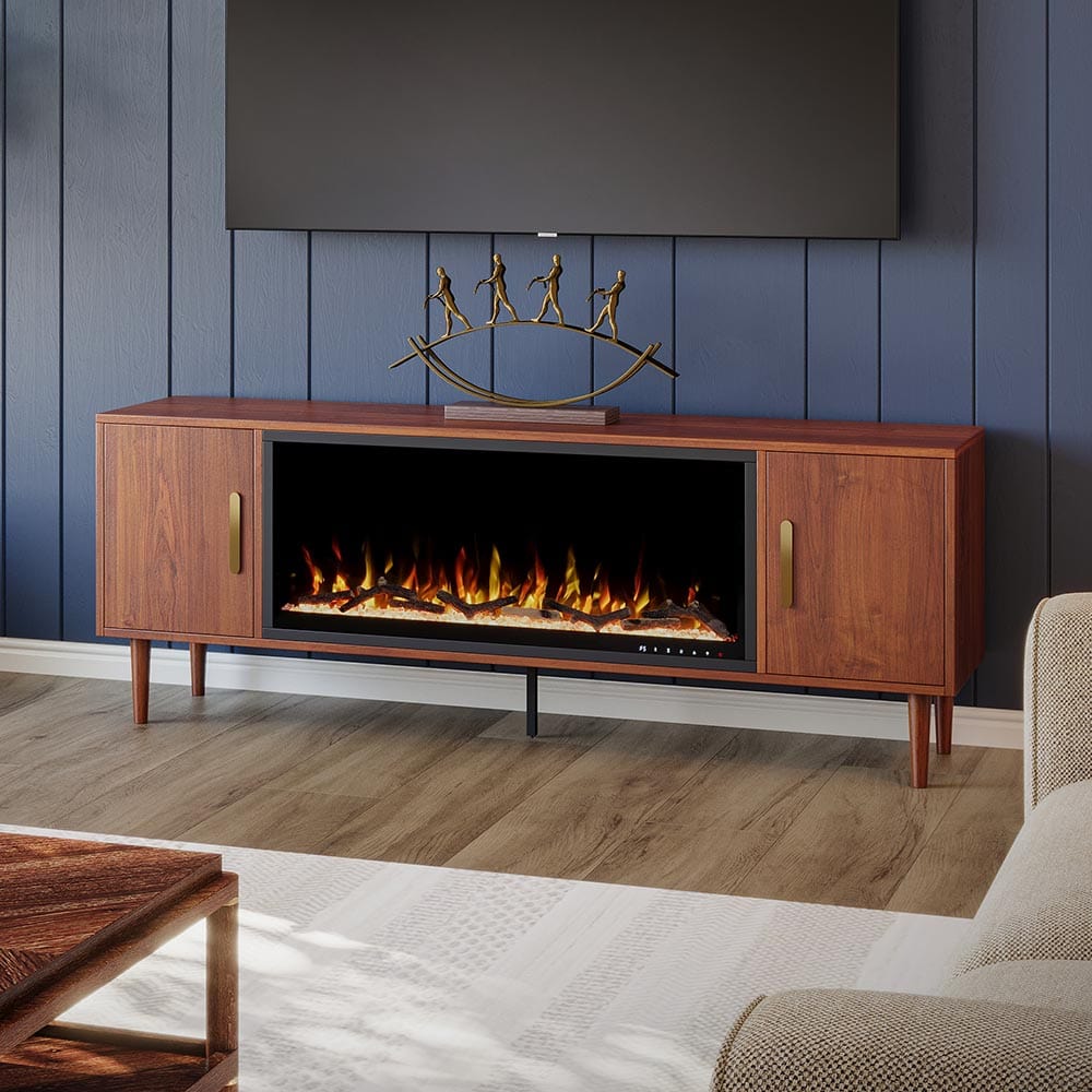 Marcel 72-in Smart Walnut Electric Fireplace TV Stand