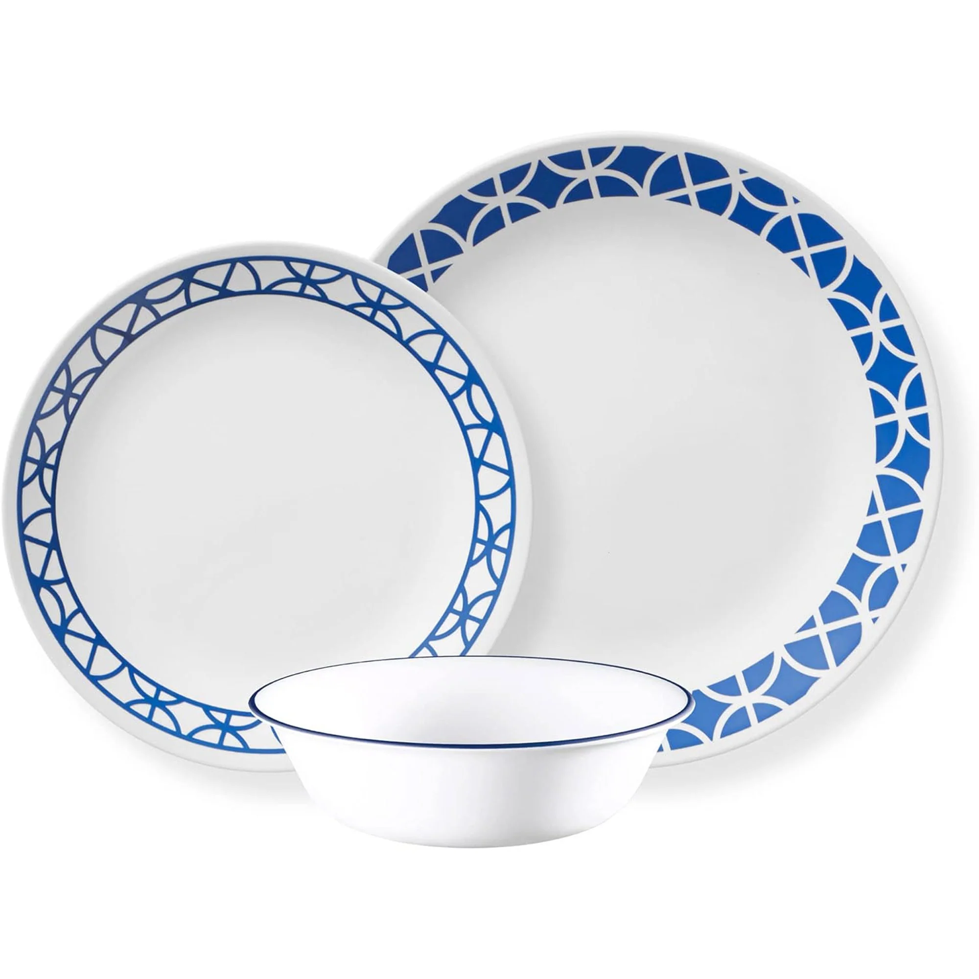Corelle Vitrelle 12-Piece Glass Dinnerware Set Service for 4, Cobalt Circles