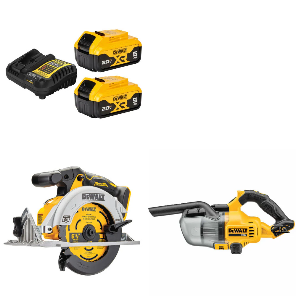 DeWalt DCB205-2C 20V MAX Starter Kit W/ DCS565B 20V Circ Saw & 20V Vacuum, Bare