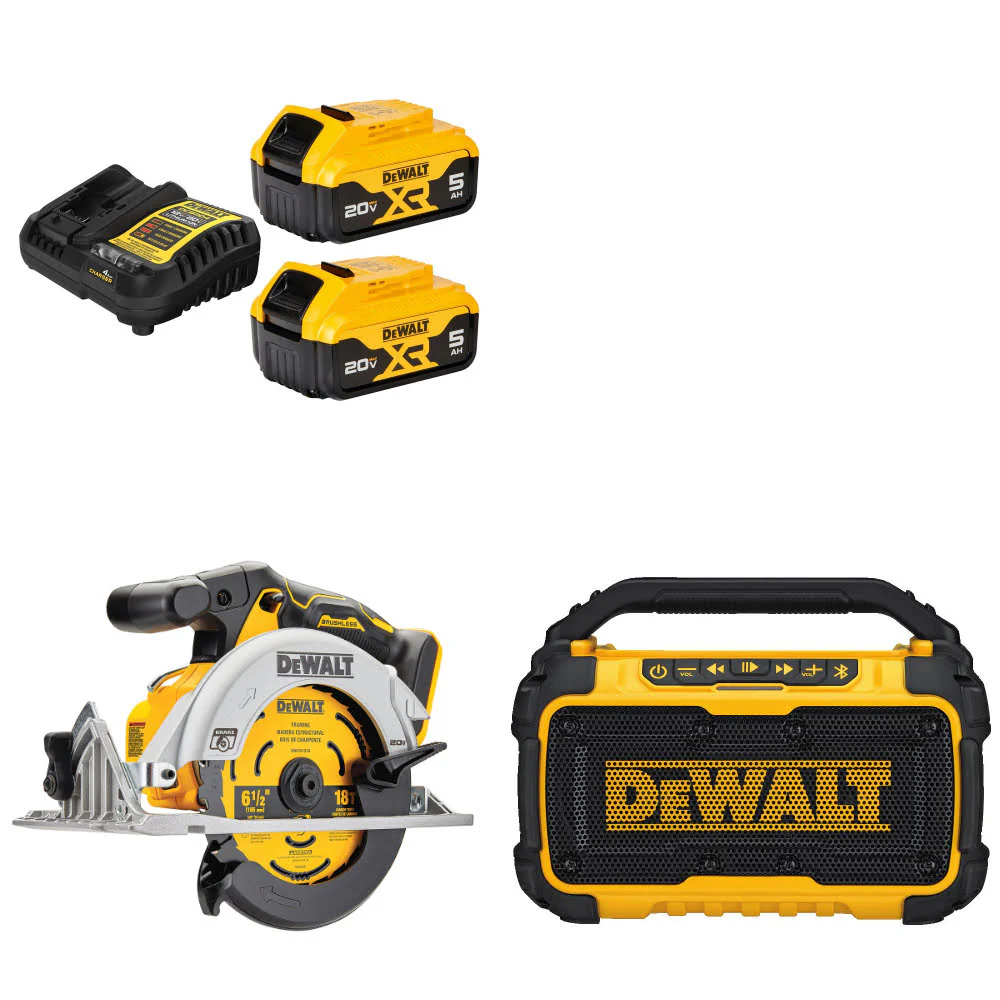DeWalt DCB205-2C 20V MAX Starter Kit W/ DCS565B 20V Circ Saw & 12/20V Speaker