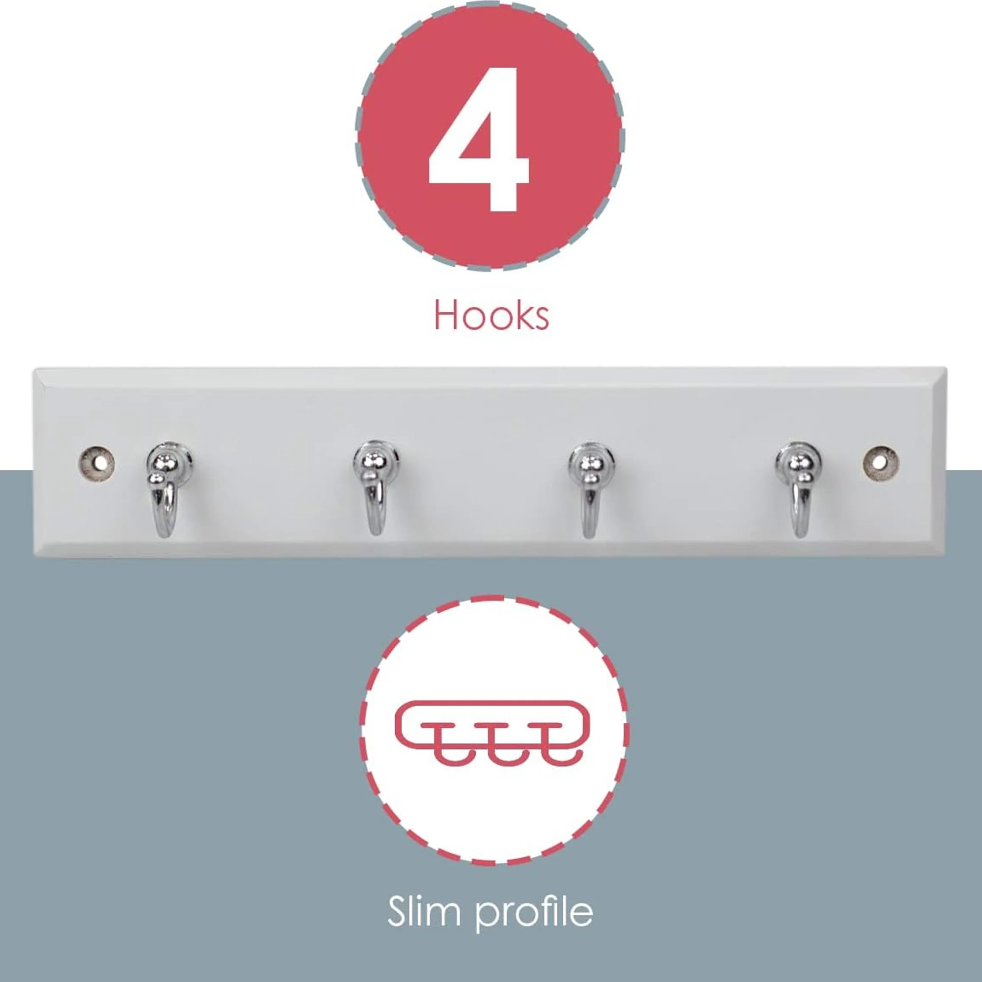Home Basics 4 Hook Wall Mounted Key Holder Rack, White