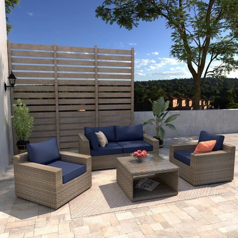 Alhambra Wicker/Rattan 4 - Person Seating Group with Cushions-furniture