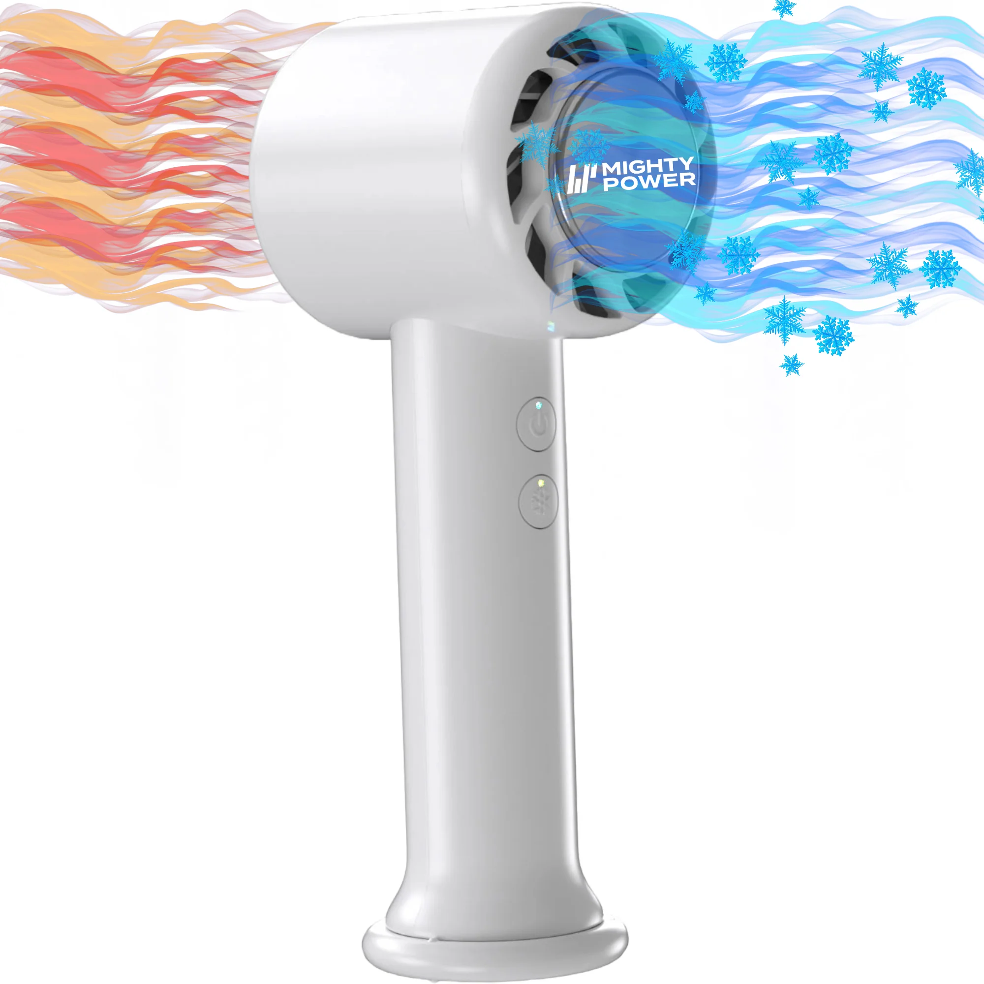 MIGHTY POWER Rechargeable AC Ultra Cooling Handheld Fan, White, 6.5 Inches