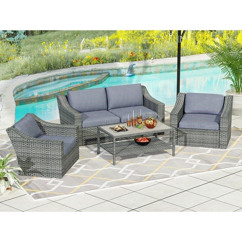 Batholo Wicker/Rattan 4 - Person Seating Group with Cushions-furniture