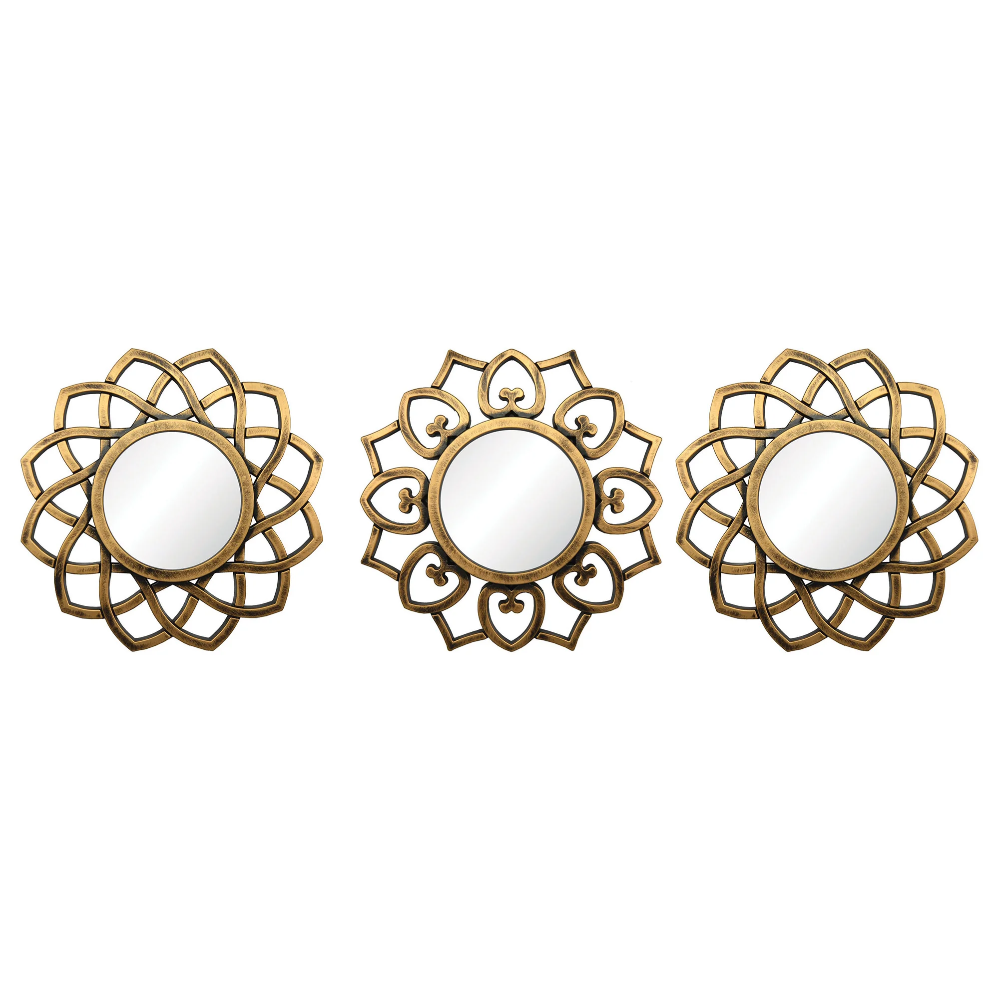 PREMIUS 3-Piece Brushed Gold Mirror Set Wall Decor Star, Gold, 30x10 Inches