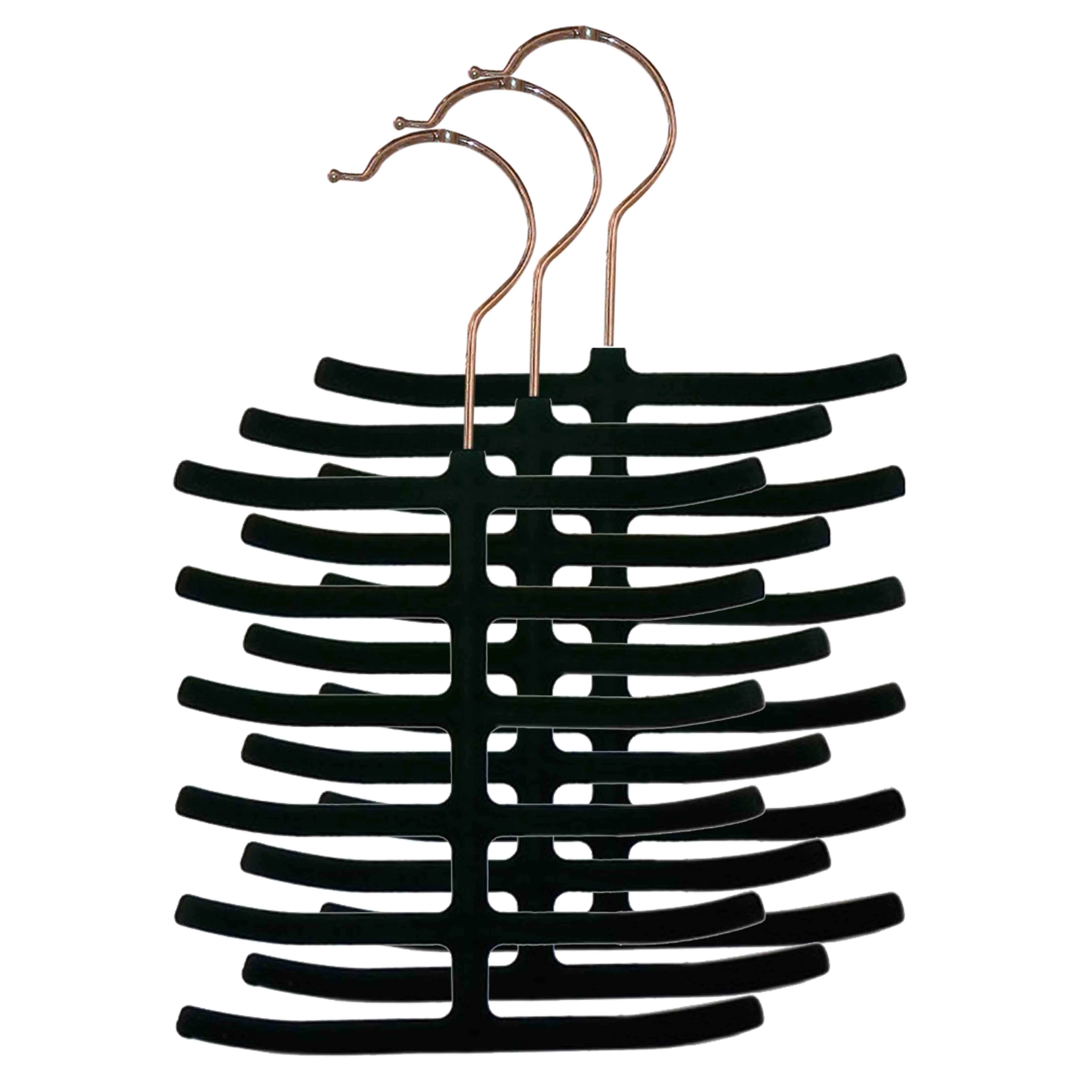 Home Basics 6 Tier Non-Slip Velvet Tie Hanger, Black, 3-Pack