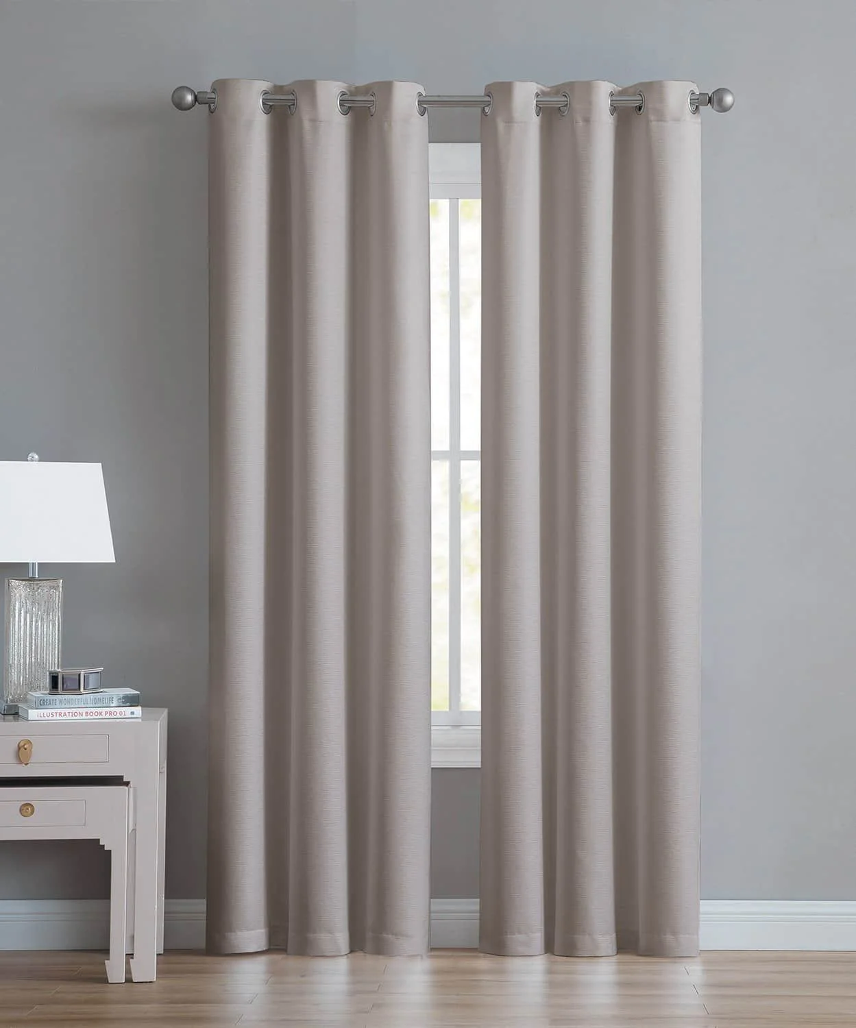 Angela 2-Pack Ribbed Textured Blackout Grommet Window Panel, Grey, 74x84 Inches