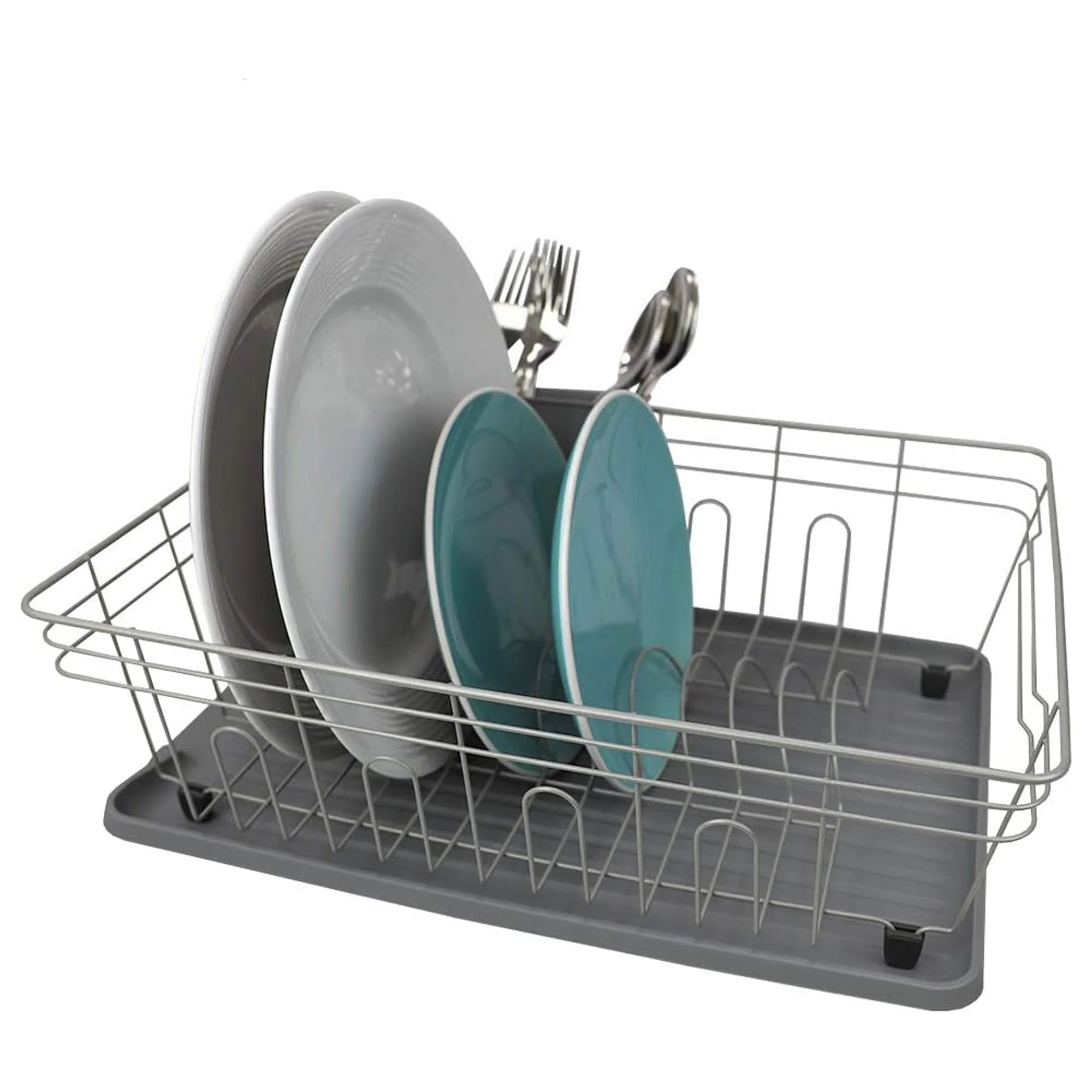 Home Basics Contempo 3 Piece Dish Rack, Gray, 18x13.75x6.5 Inches
