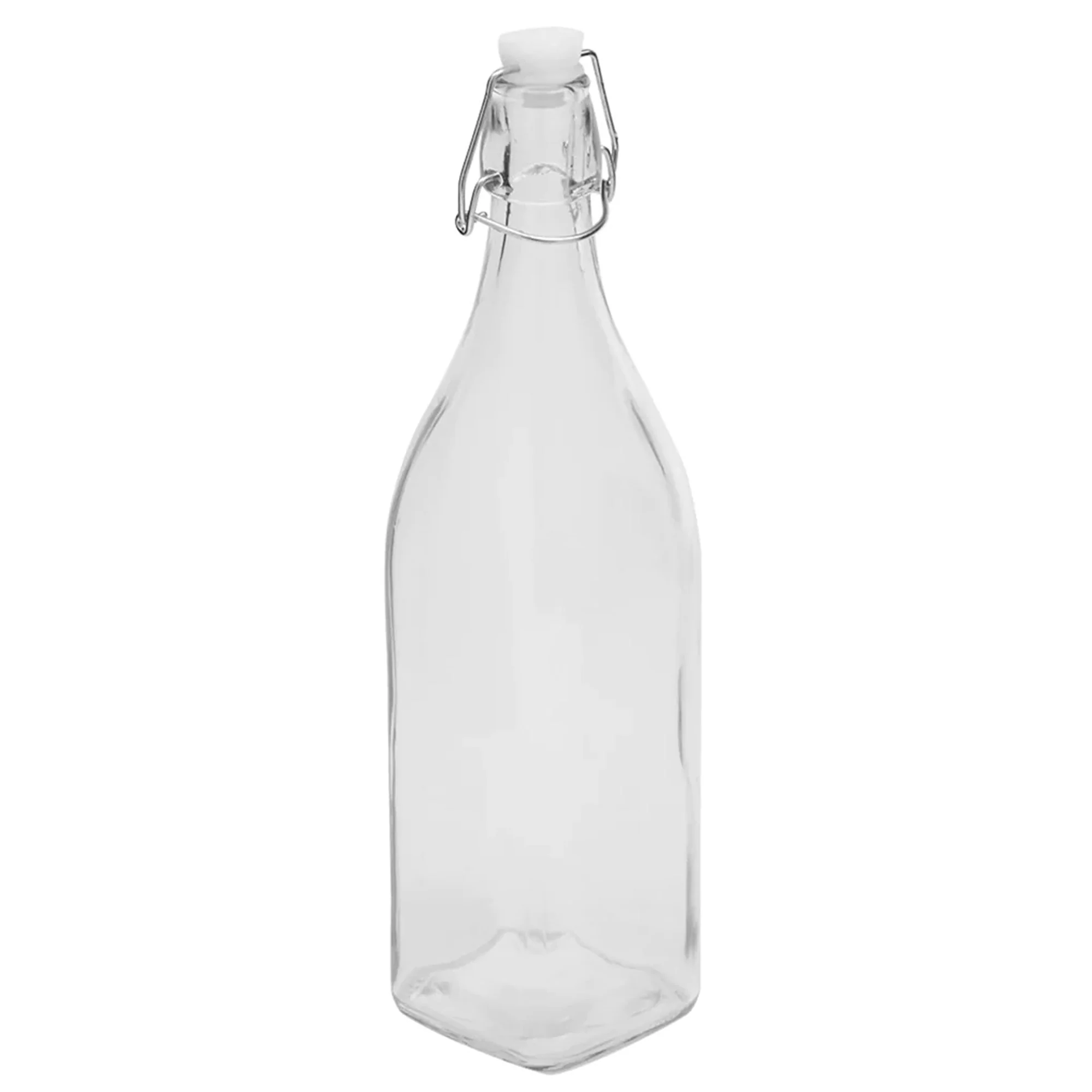 Home Basics Glass Beverage Bottle Flip Top Lid, 1 Liter, Clear