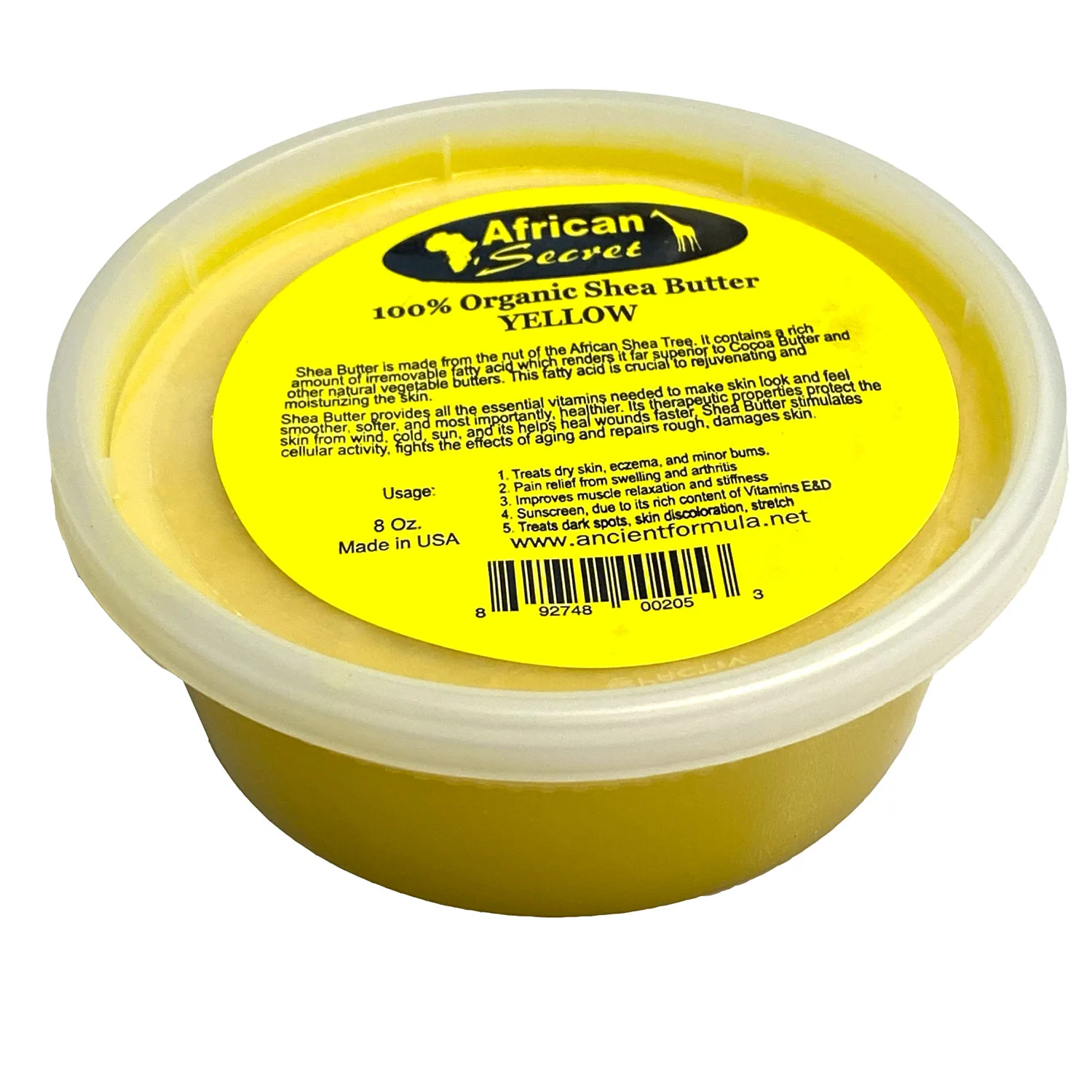 African Secret 100% Organic Shea Butter, Smooth, Yellow, 8 Ounces