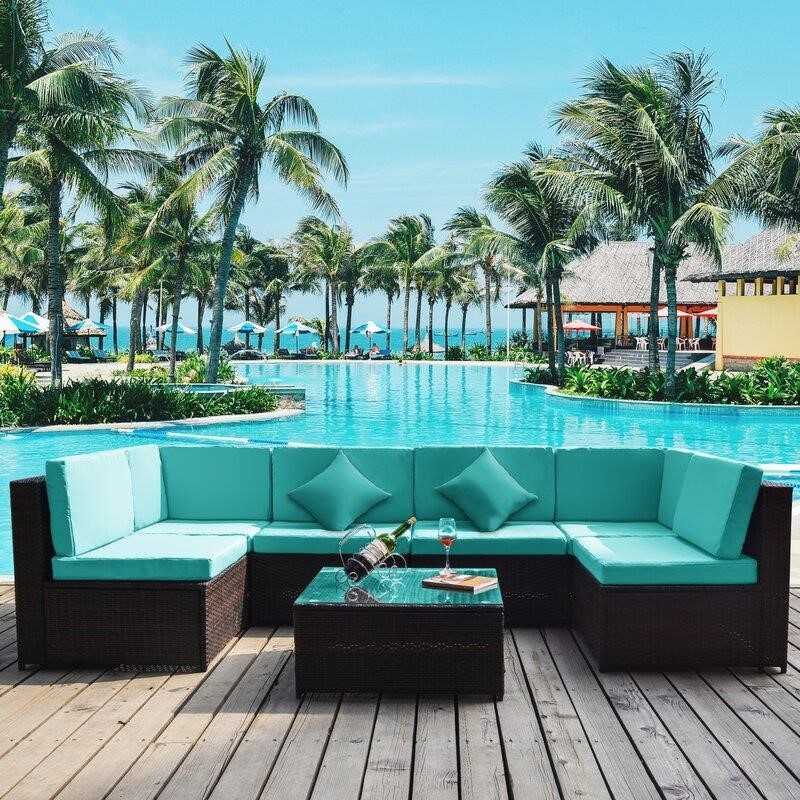 Haoyang 7 Piece Rattan Sectional Seating Group with Cushions-furniture