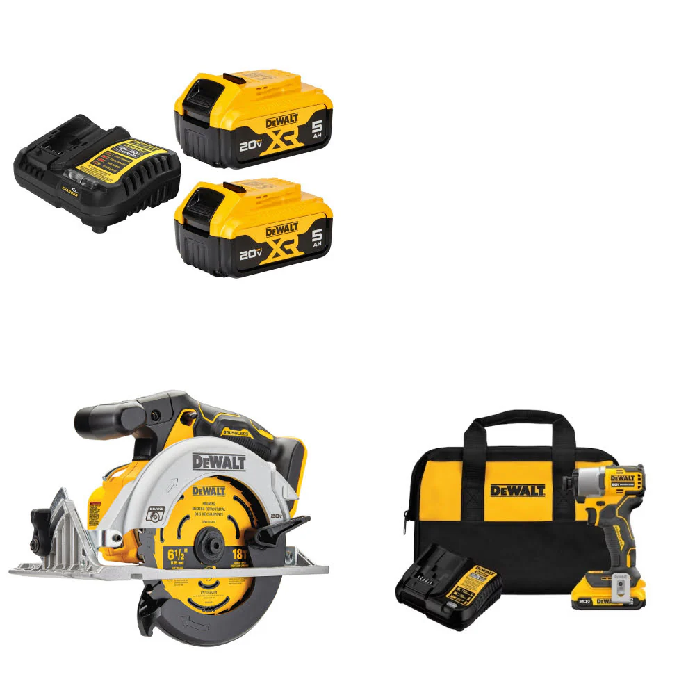 DeWalt DCB205-2C 20V MAX Starter Kit W/ DCS565B 20V Circ Saw & Impact Driver Kit
