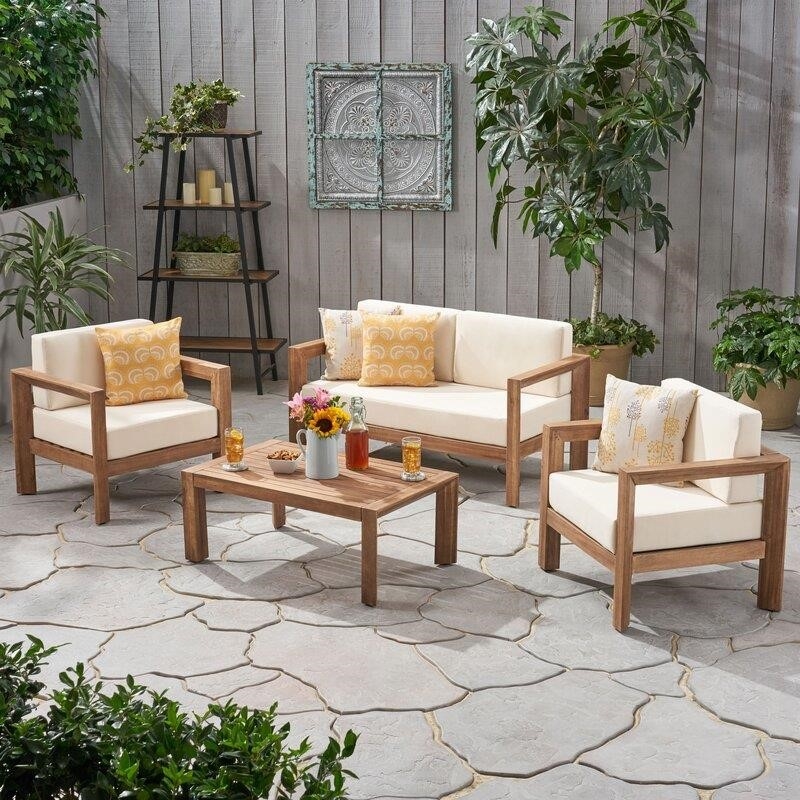 Mabie Solid Wood 4 - Person Seating Group with Cushions-furniture
