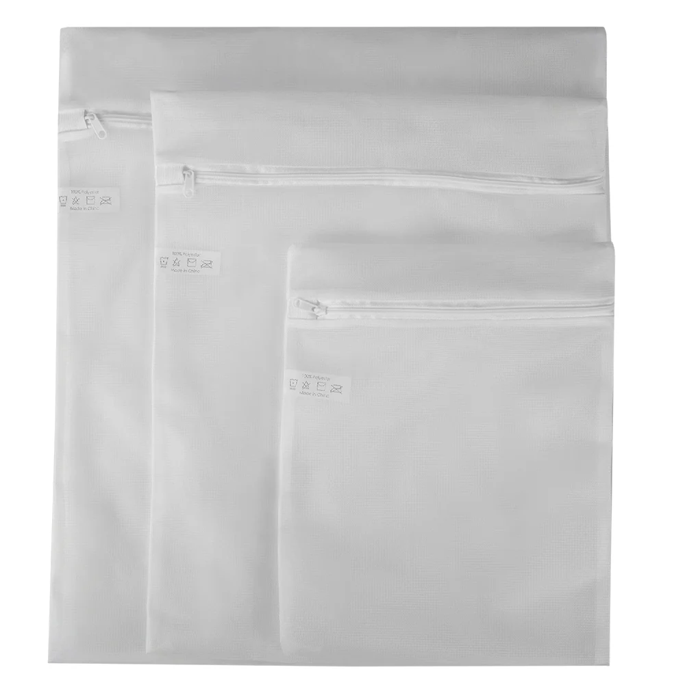 Home Basics 3 Piece Micro Mesh Delicate Intimate Laundry Wash Bag, White