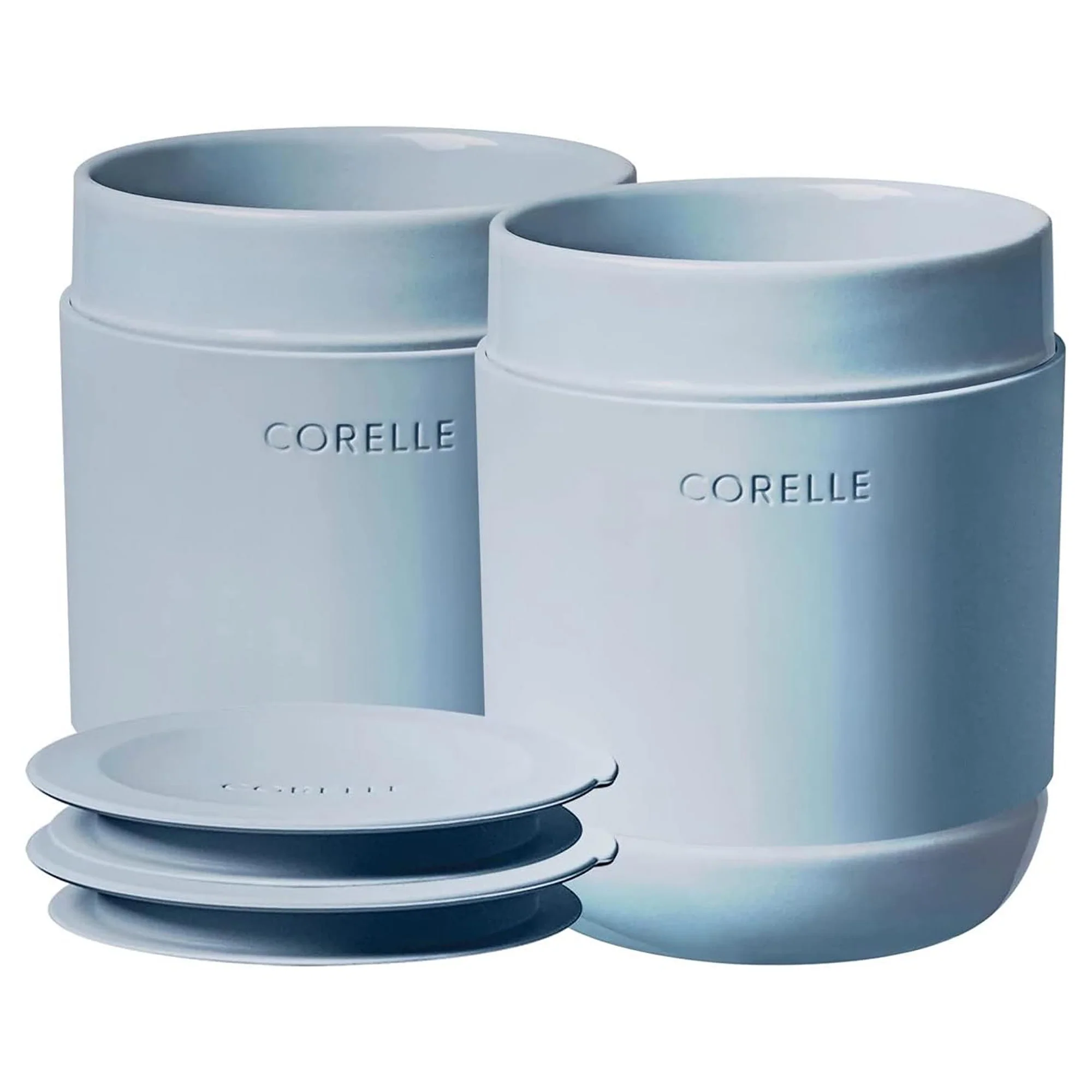 Corelle Stoneware Tumbler Set of 2 with Lids, 13.5 Ounces, Nordic Blue