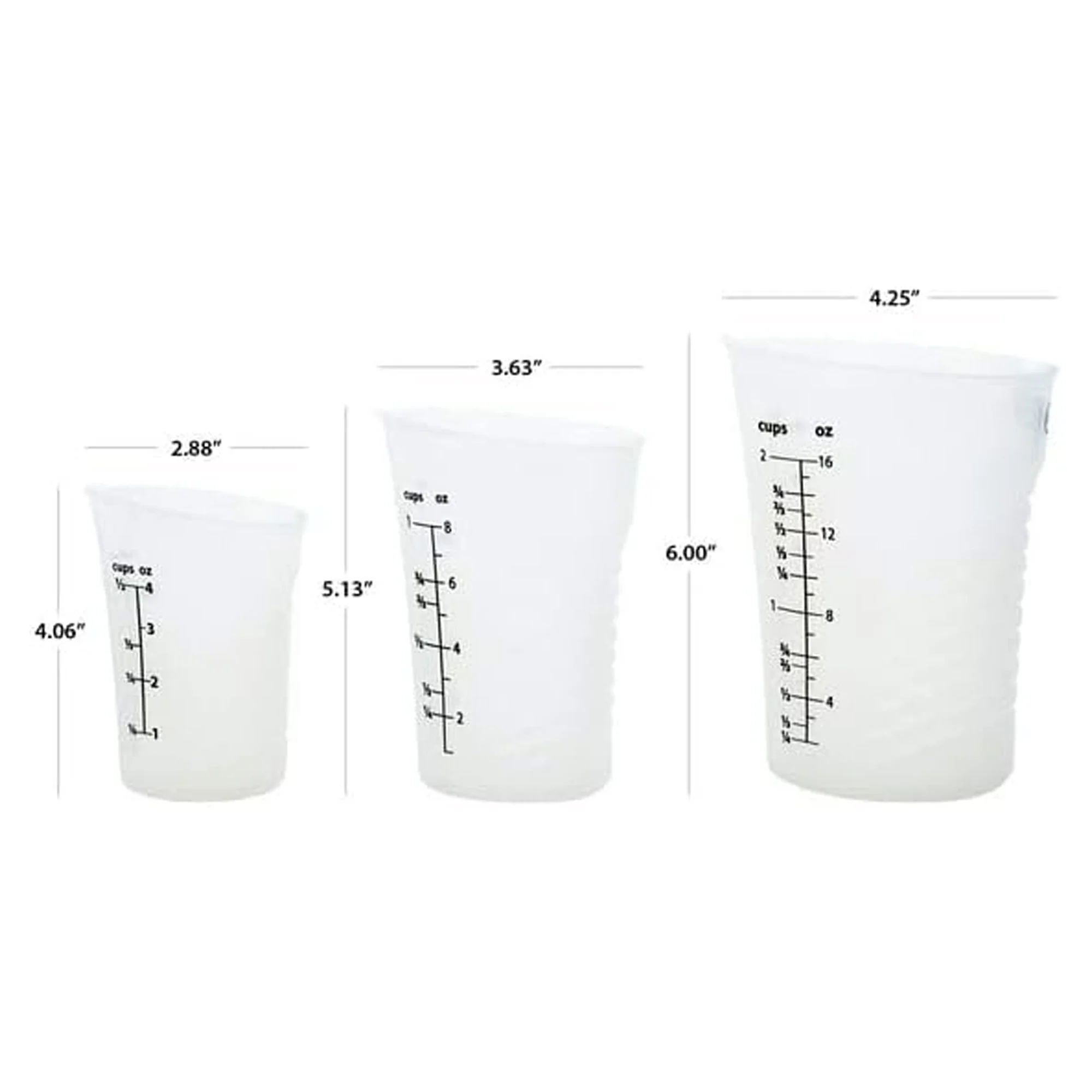 Prep Solutions 3 Pieces High Heat Silicone Measuring Cups Set, Clear