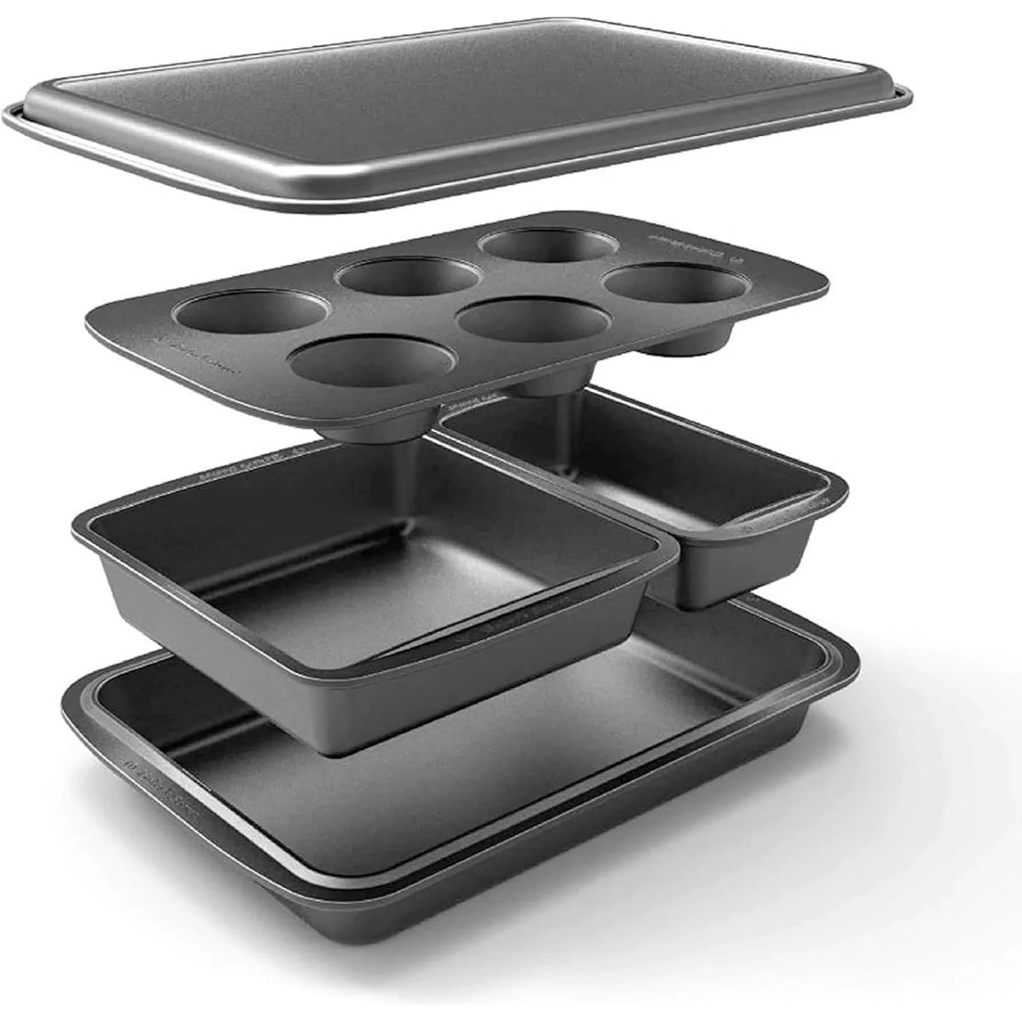 Baker��s Secret 5 Piece Essentials Non-Stick Steel Baking Set, Dark Gray